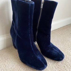 Michael Kors blue velvet heeled boots. Size 10.